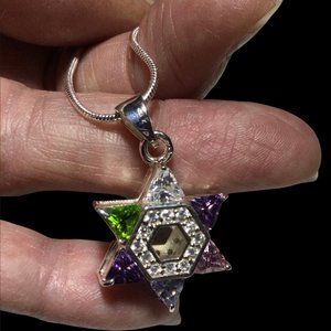 Star of David with CZ Multi Color Stones - Reversible -